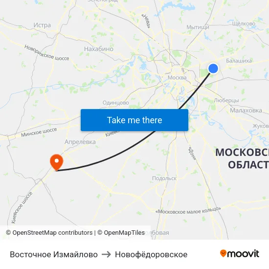 Восточное Измайлово to Новофёдоровское map