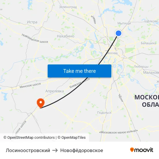 Лосиноостровский to Новофёдоровское map