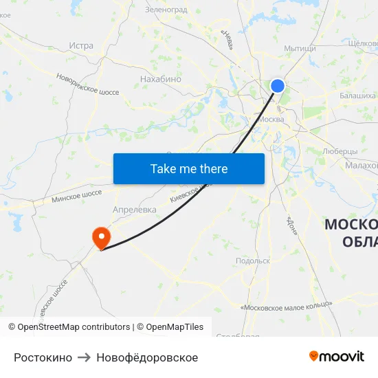 Ростокино to Новофёдоровское map