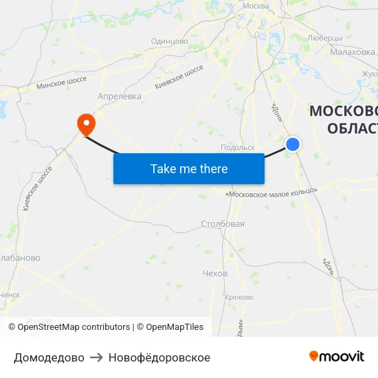 Домодедово to Новофёдоровское map