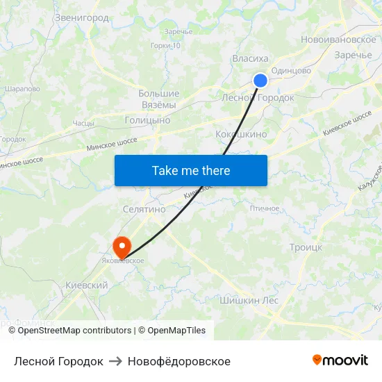 Лесной Городок to Новофёдоровское map