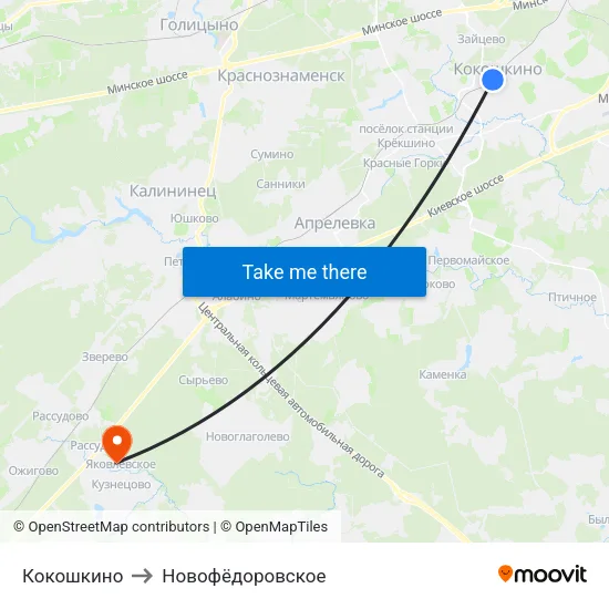 Кокошкино to Новофёдоровское map