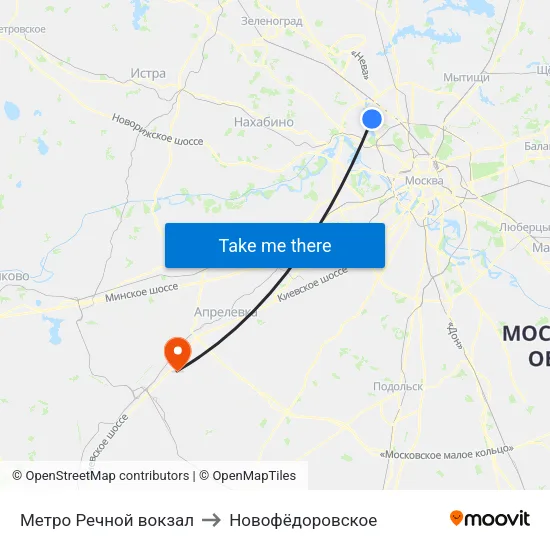Метро Речной вокзал to Новофёдоровское map