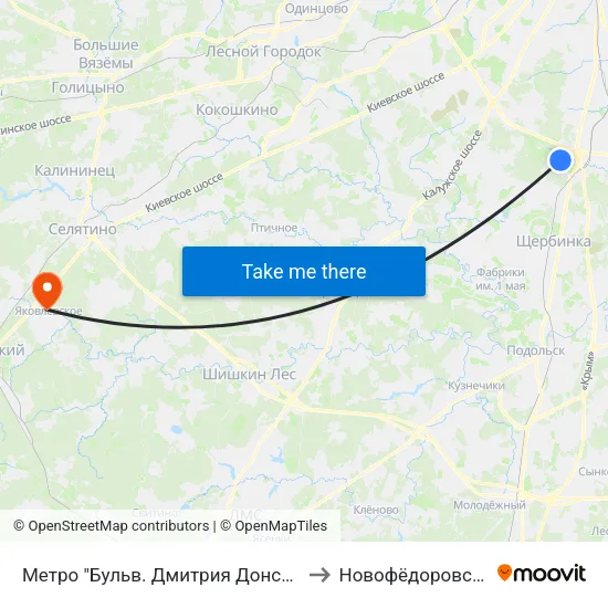 Метро "Бульв. Дмитрия Донского" to Новофёдоровское map