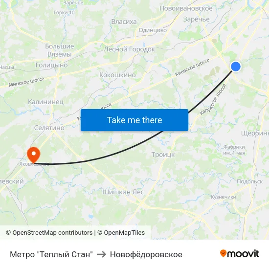 Метро "Теплый Стан" to Новофёдоровское map