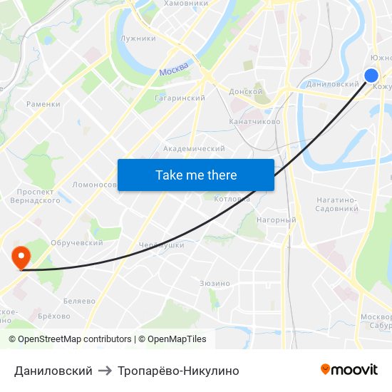 Даниловский to Тропарёво-Никулино map