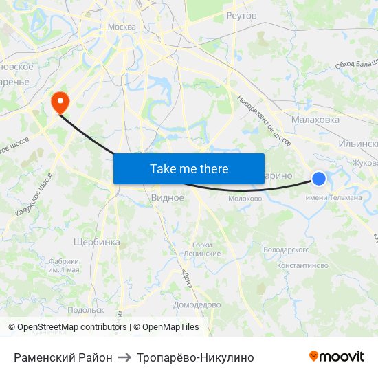 Раменский Район to Тропарёво-Никулино map