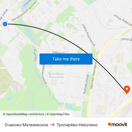 Очаково-Матвеевское to Тропарёво-Никулино map