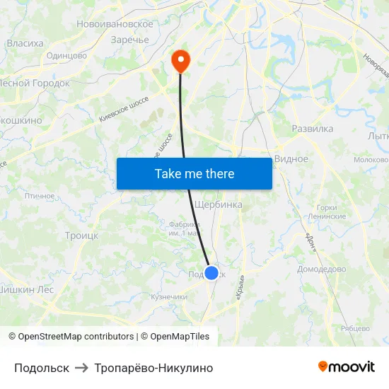 Подольск to Тропарёво-Никулино map