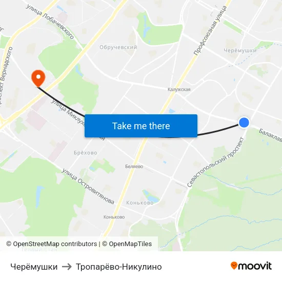 Черёмушки to Тропарёво-Никулино map