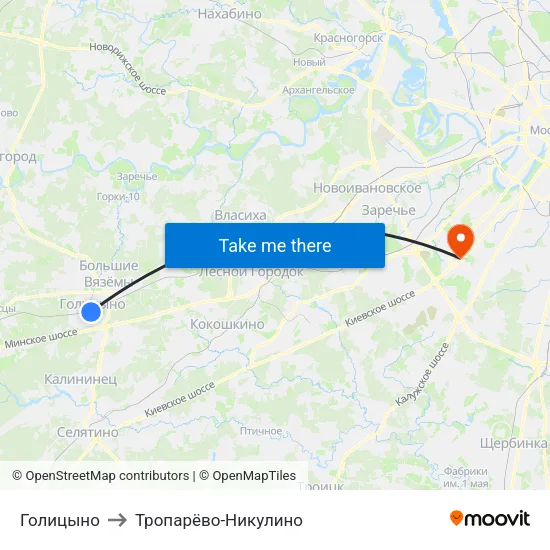 Голицыно to Тропарёво-Никулино map