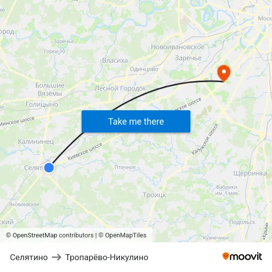 Селятино to Тропарёво-Никулино map