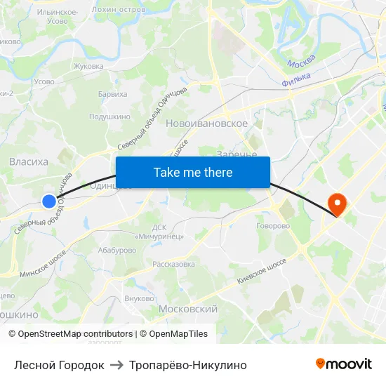 Лесной Городок to Тропарёво-Никулино map