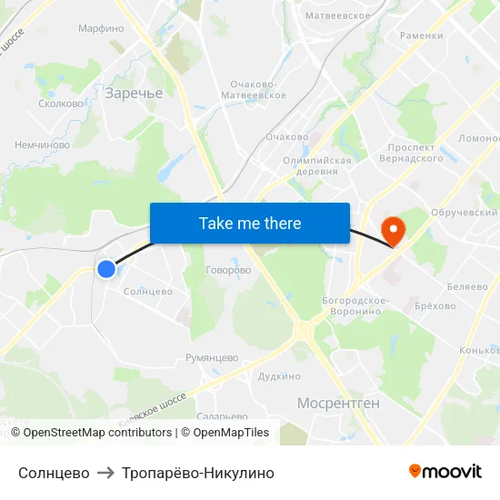 Солнцево to Тропарёво-Никулино map