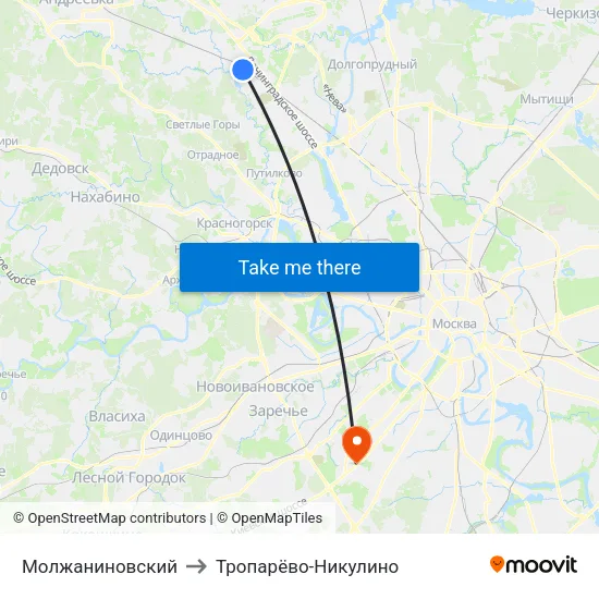 Молжаниновский to Тропарёво-Никулино map
