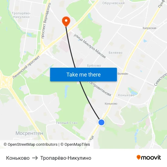 Коньково to Тропарёво-Никулино map