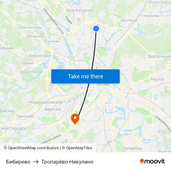 Бибирево to Тропарёво-Никулино map