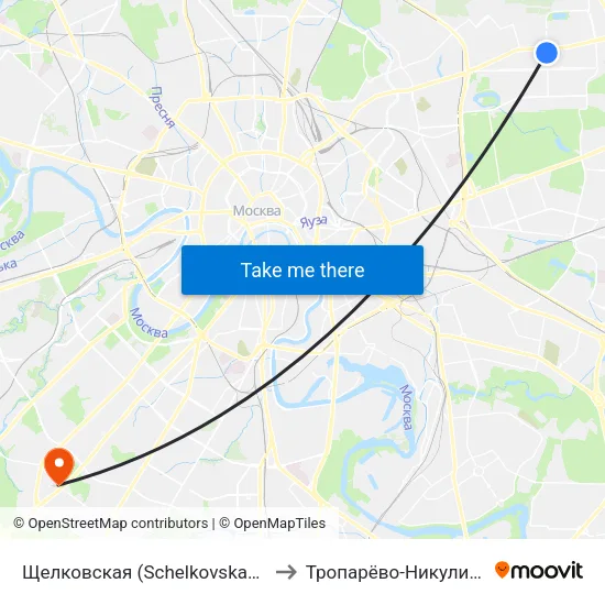 Щелковская (Schelkovskaya) to Тропарёво-Никулино map