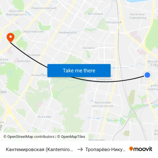 Кантемировская (Kantemirovskaya) to Тропарёво-Никулино map