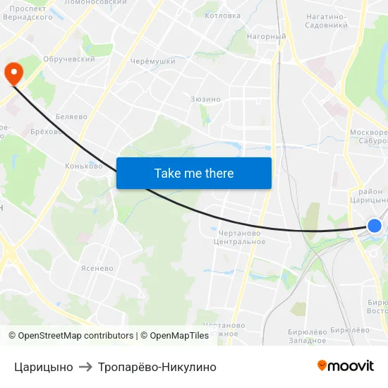 Царицыно to Тропарёво-Никулино map