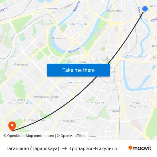 Таганская (Taganskaya) to Тропарёво-Никулино map