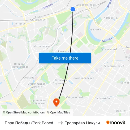 Парк Победы (Park Pobedy) to Тропарёво-Никулино map