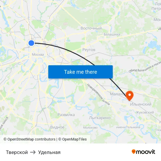 Тверской to Удельная map