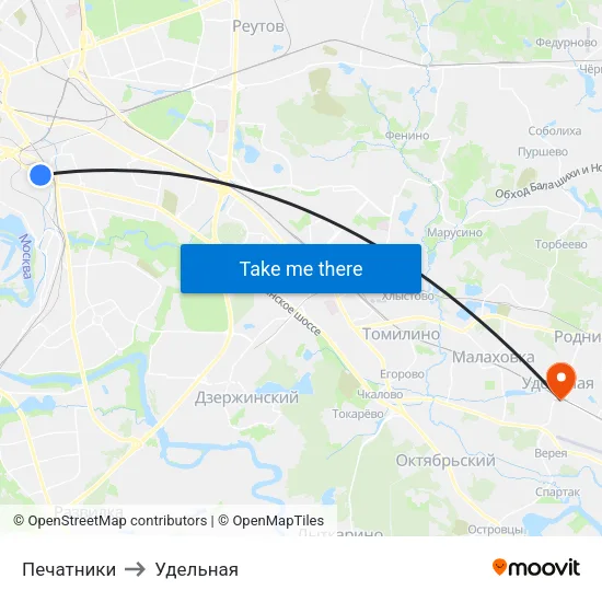 Печатники to Удельная map