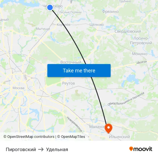 Пироговский to Удельная map