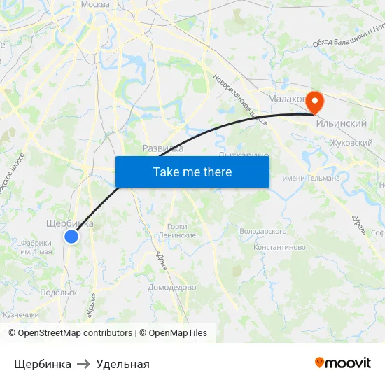 Щербинка to Удельная map