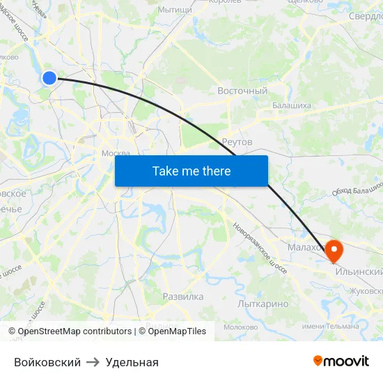 Войковский to Удельная map