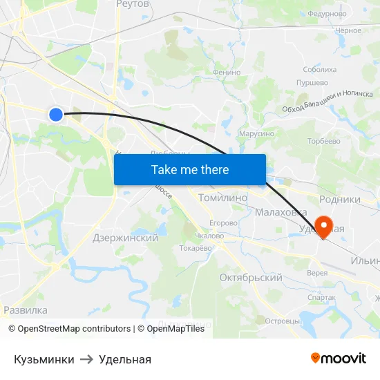 Кузьминки to Удельная map