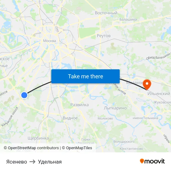 Ясенево to Удельная map