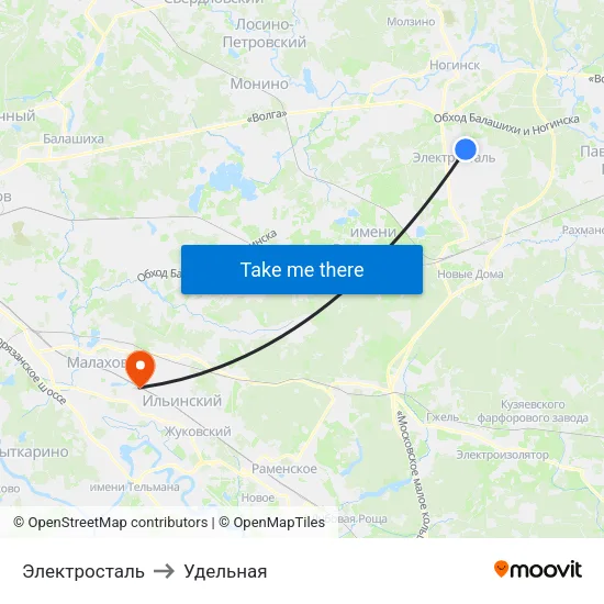 Электросталь to Удельная map