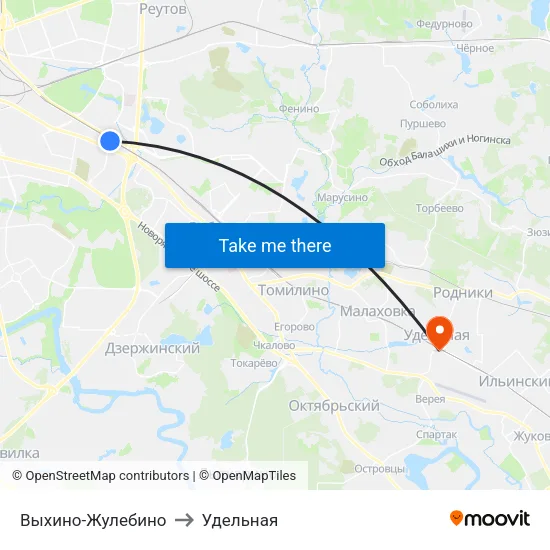 Выхино-Жулебино to Удельная map