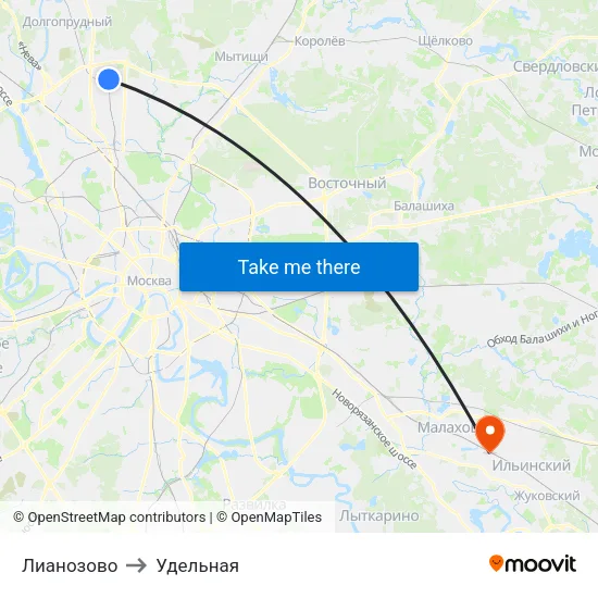 Лианозово to Удельная map