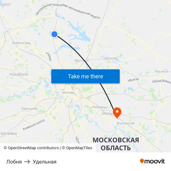 Лобня to Удельная map