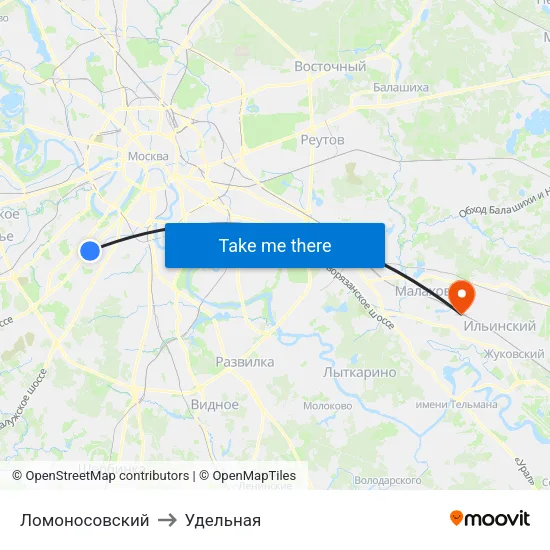Ломоносовский to Удельная map