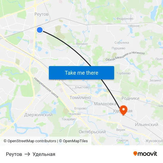 Реутов to Удельная map