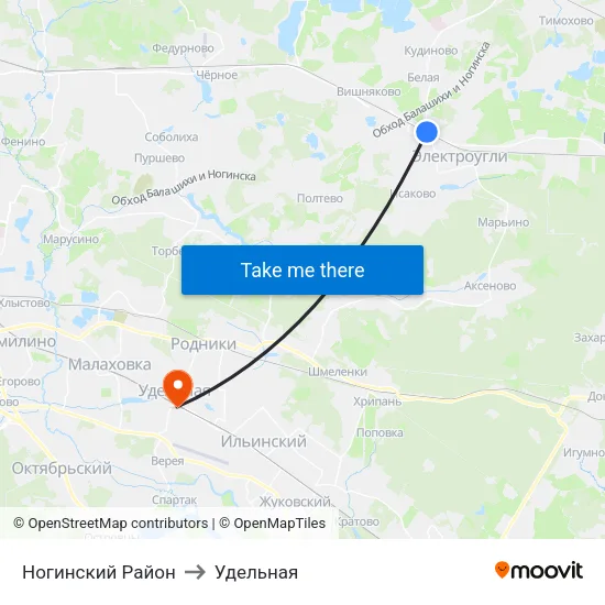 Ногинский Район to Удельная map