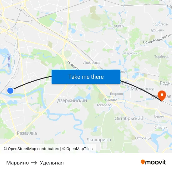 Марьино to Удельная map