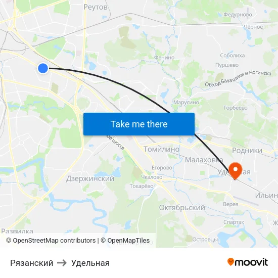 Рязанский to Удельная map