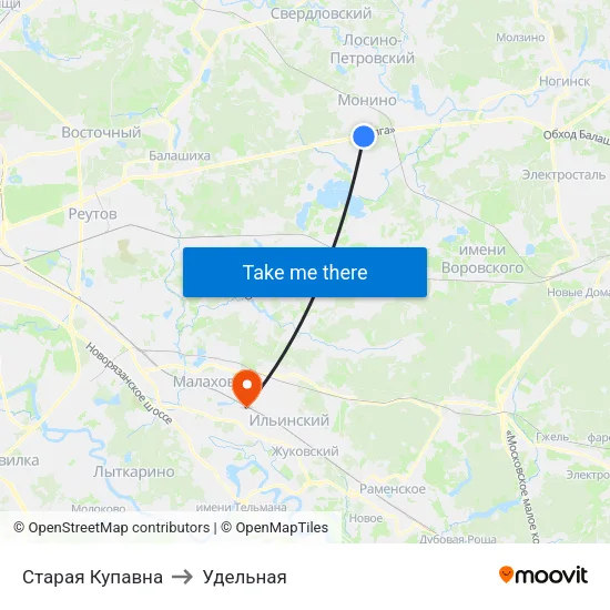 Старая Купавна to Удельная map