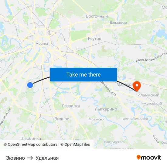 Зюзино to Удельная map