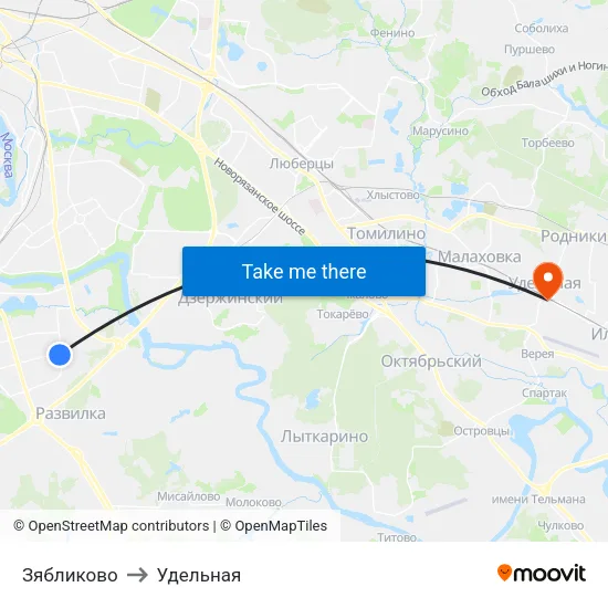 Зябликово to Удельная map