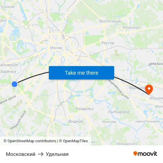 Московский to Удельная map