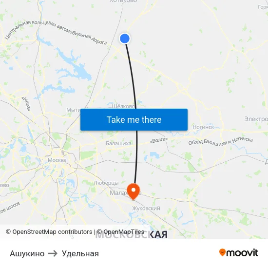 Ашукино to Удельная map