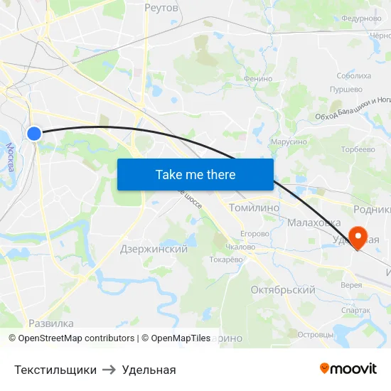 Текстильщики to Удельная map