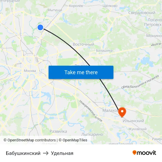 Бабушкинский to Удельная map