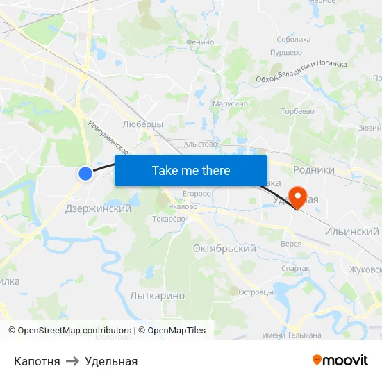 Капотня to Удельная map